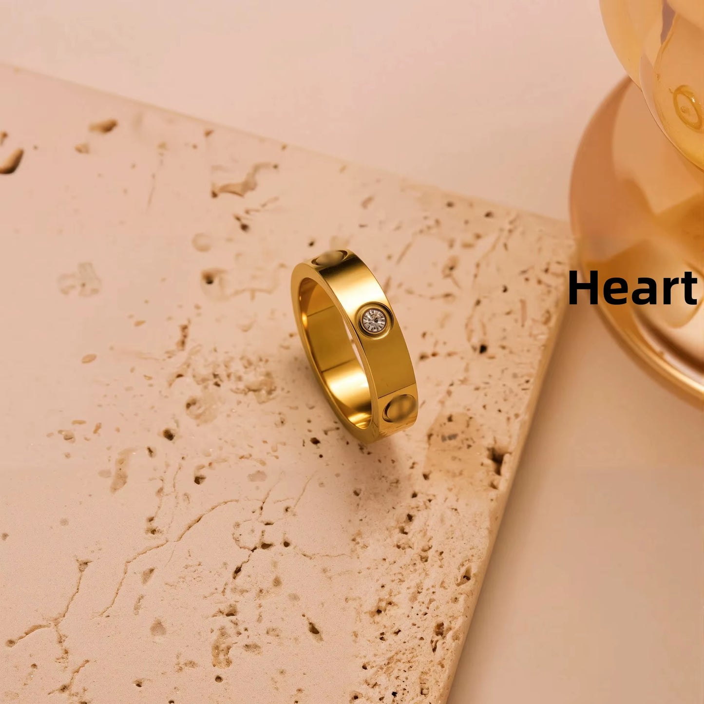 Simplified Three-Diamond Titanium Steel 18K Gold Ring Elegantly Minimalist Fashionable Ins Ring Finger Accessory