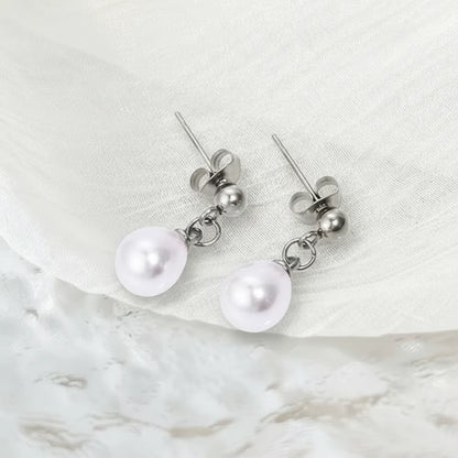 Stainless Steel Imitation Pearl Pendant Earrings Ladies' French Vintage Elegance Fashionable Niche Versatile High-End Earrings