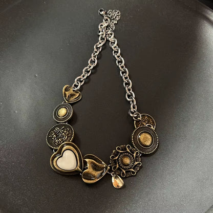 Vintage Leather Brown Stone Pendant Necklace Stacking Choker Temperament Clavicle Chain for Women Girl Autumn Winter Necklace