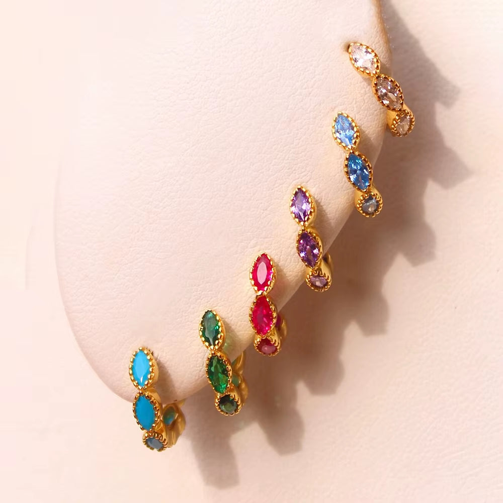 2Pcs Horse Eye Zircon round Circle Piercing Earrings for Women Gold Color Stainless Steel Huggie Hoop Earrings Statement Jewelry