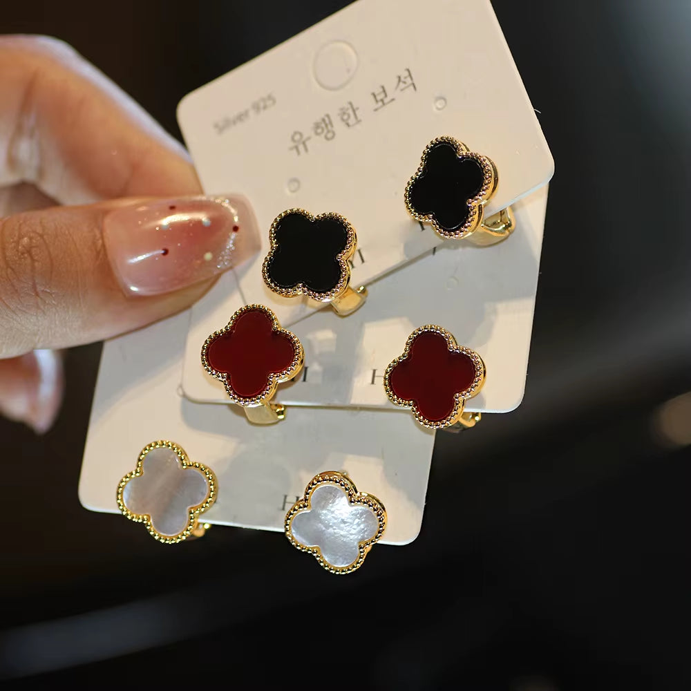Natural Shell One-Piece Earring Gold Plated Women'S High-End Sensation Leaf Shaped Ear Jewelry Festive Red 44259