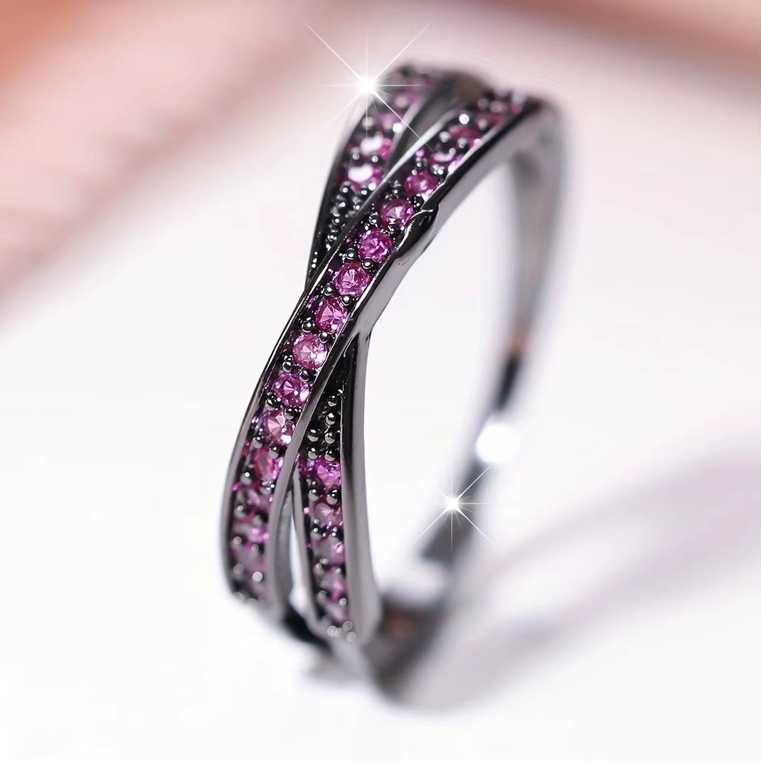 Minimalist Stacking Crossed Wedding Bands Black Gold Silver Color Blue Red Green Stone White Zircon Thin Rings for Women Jewelry