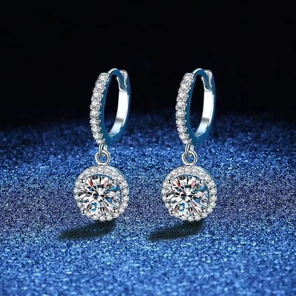 925 Sterling Silver 1 Carat Moissanite round Earrings for Women Luxury Evening Style