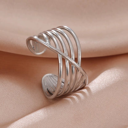 Stainless Steel Women Rings Geometric Heart Aesthetic Adjustable Open Finger Ring Fashion Party Jewelry Gifts Wholesale