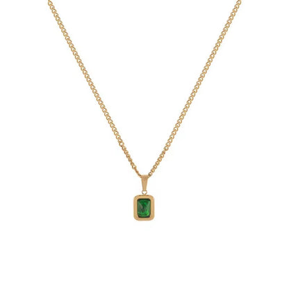 French Retro Green Crystal Pendant Necklace Simple Gold Color Chain Necklace for Women Trendy Accessories Mother Gift Accessorie
