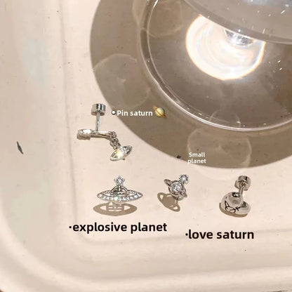 Unique Saturn Stud Earrings Set Pin Planet Super Shiny Women'S Fashion Jewelry Accessories Elegant Cool Ear Decorations