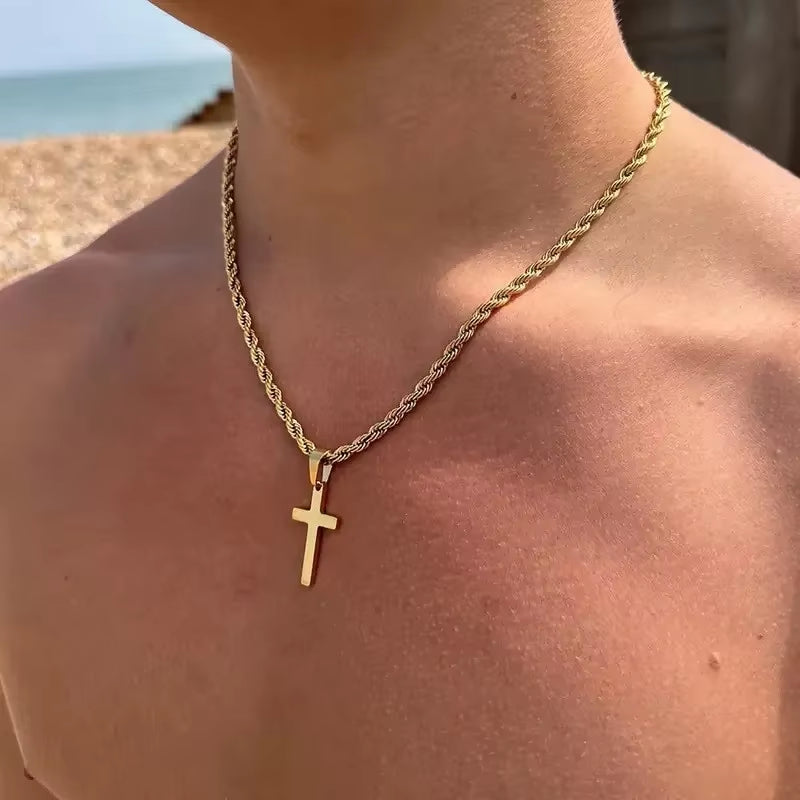 New Stainless Steel Cross Pendant Necklace for Men Women Minimalist Gold Color Jewelry Male Female Necklaces Chokers Gifts 2025