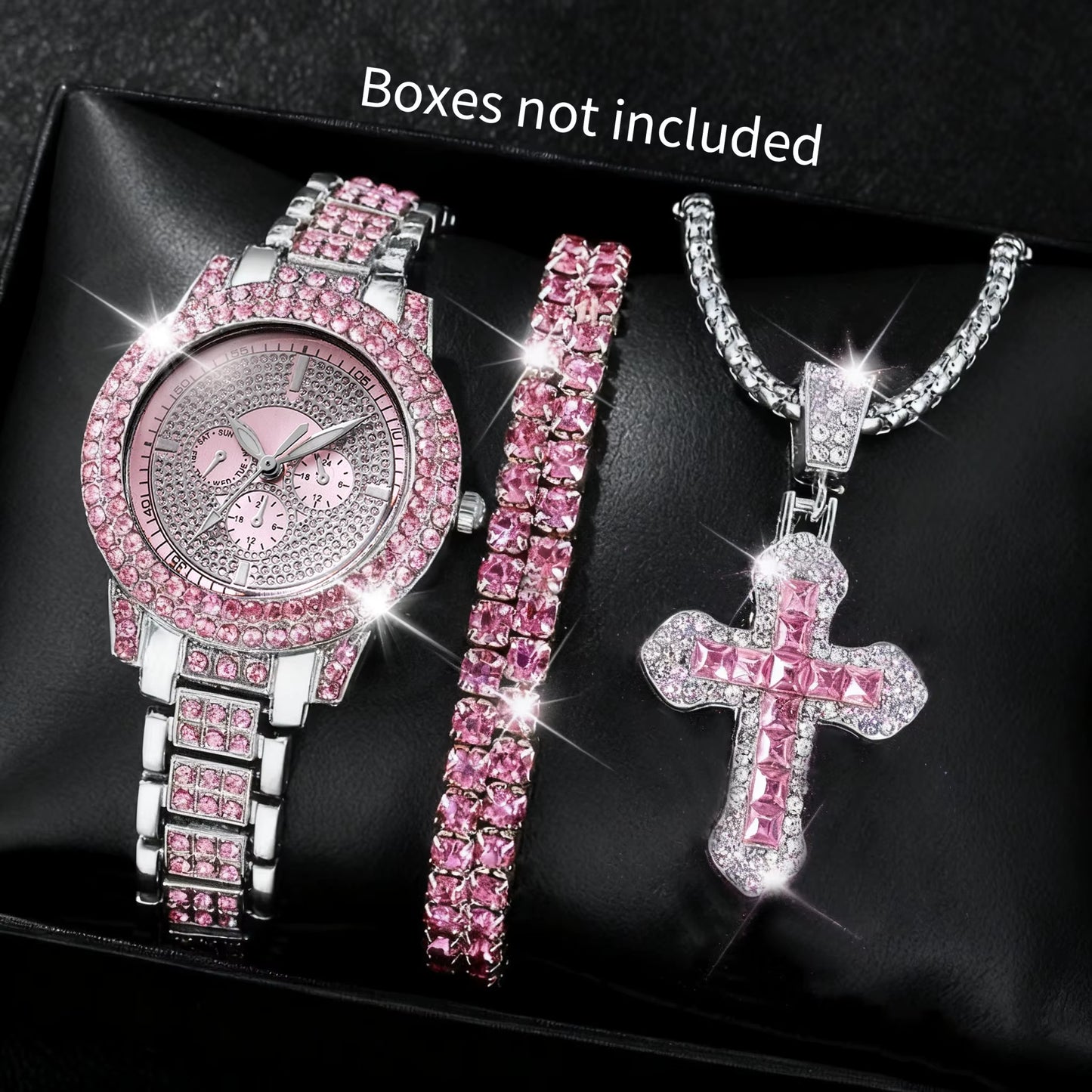 1/3PCS Luxury Rhinestone Women Watch Diamond Jewelry Set Elegant Steel Ladies Quartz Wristwatch Reloj Mujer（Without Box）