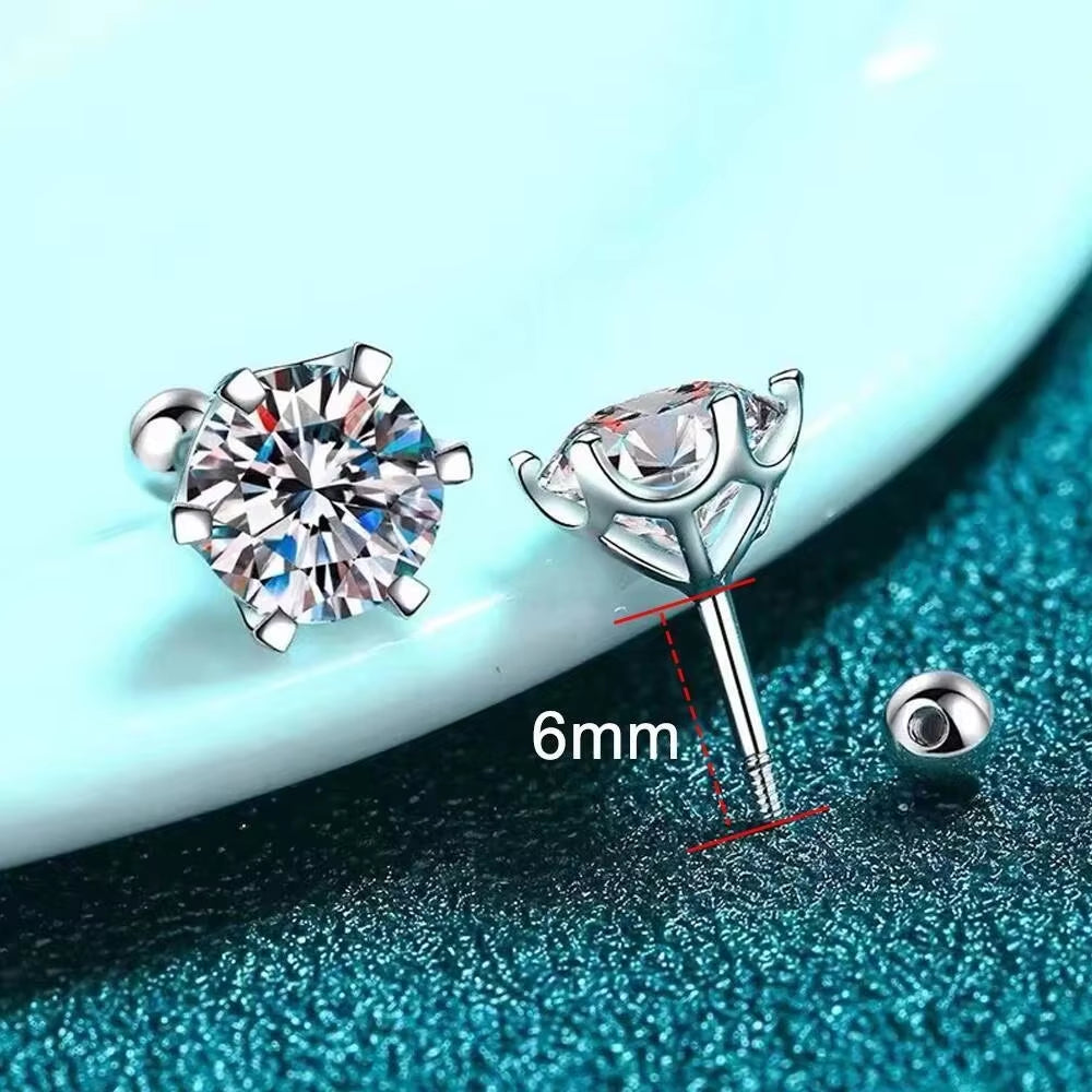 TY 0.3-2CT Moissanite Earrings 925 Sterling Silver round Cut Stud Earrings Piercing Earrings for Men and Women Fine Jewelry