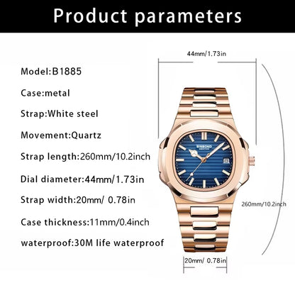 New Casual Business Fashion Quartz Wristwatches Rose Gold Clock Men Luxury Watch Automatic Watches Mens Black Relogio Masculino
