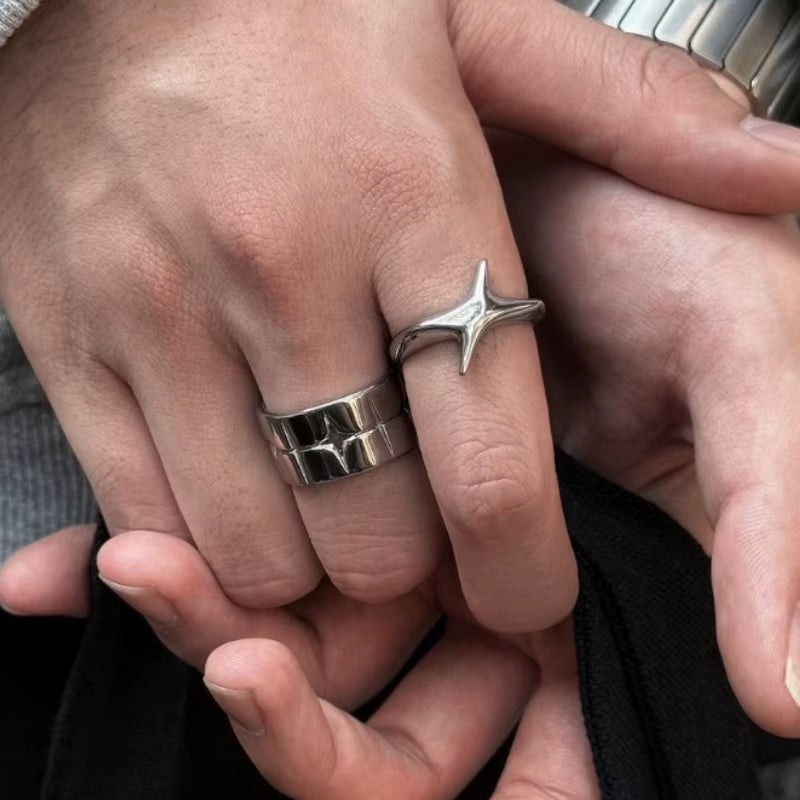 Fashion Retro Silver Color Cross Star Rings for Women Men Punk Gothic Couple Rings Festivals Party Jewelry Daily Accessories New