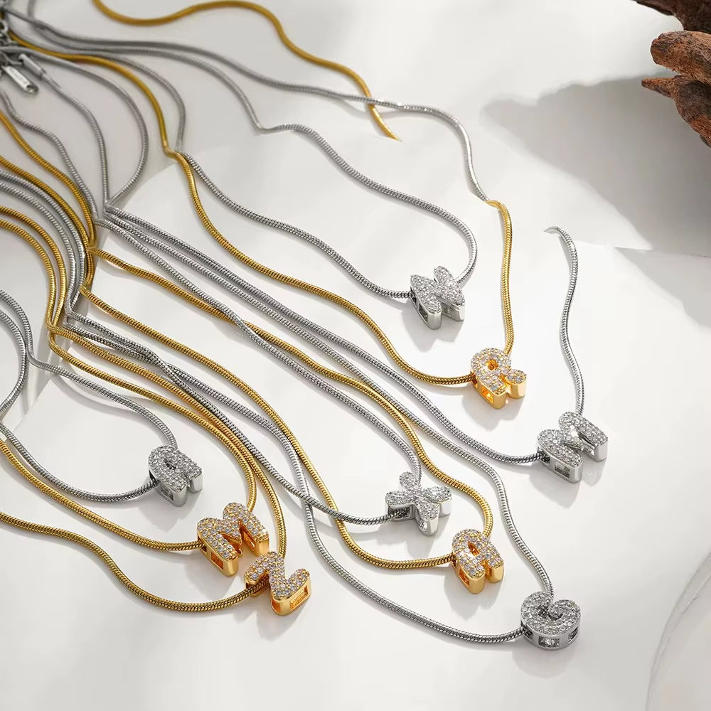 Fashion Tiny CZ Zircon Initial Alphabet Pendant Neckalce Gold Plated Stainless Steel A-Z Letter Necklaces Birthday Gifts Jewelry