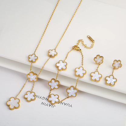 Clover Five Leaf Flower Stainless Steel Bracelet Necklace Earrings Jewelry Set Luxury for Women High Quality Party Jewelry Gift