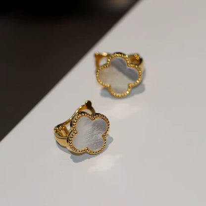 Natural Shell One-Piece Earring Gold Plated Women'S High-End Sensation Leaf Shaped Ear Jewelry Festive Red 44259