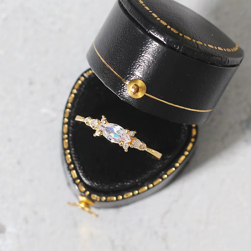 New INS Gold Color Noble Trend Dainty Rings for Women Entry Lux Zircon Midi Finger Rings for Girl Anniversary Jewelry KAR229