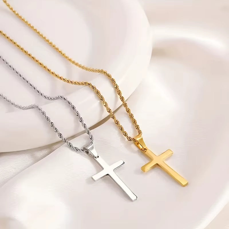 New Stainless Steel Cross Pendant Necklace for Men Women Minimalist Gold Color Jewelry Male Female Necklaces Chokers Gifts 2025