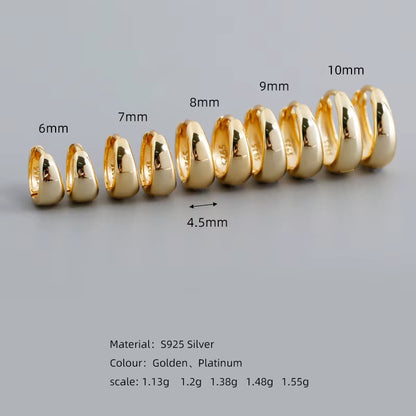 925 Sterling Silver Simple Wide Huggies Gothic Hoop Earrings for Women European Unisex Piercing Rock Jewelry Ear Buckles