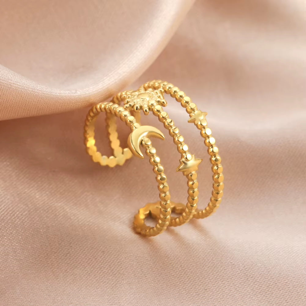 Stainless Steel Women Rings Geometric Heart Aesthetic Adjustable Open Finger Ring Fashion Party Jewelry Gifts Wholesale