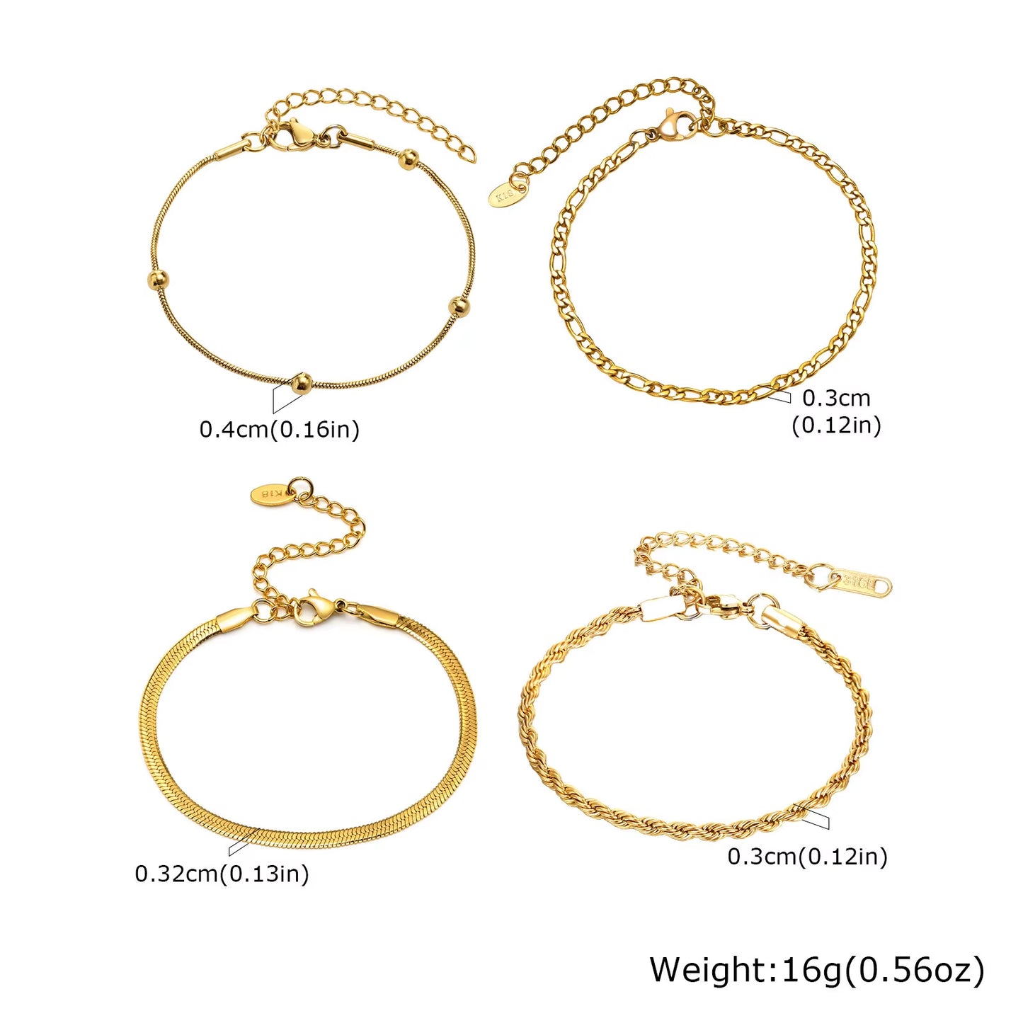 Non Tarnish Stainless Steel Bracelet Stackable for Women, Thin Herribone Chain Bracelet Waterproof Gold Plated Jewelry