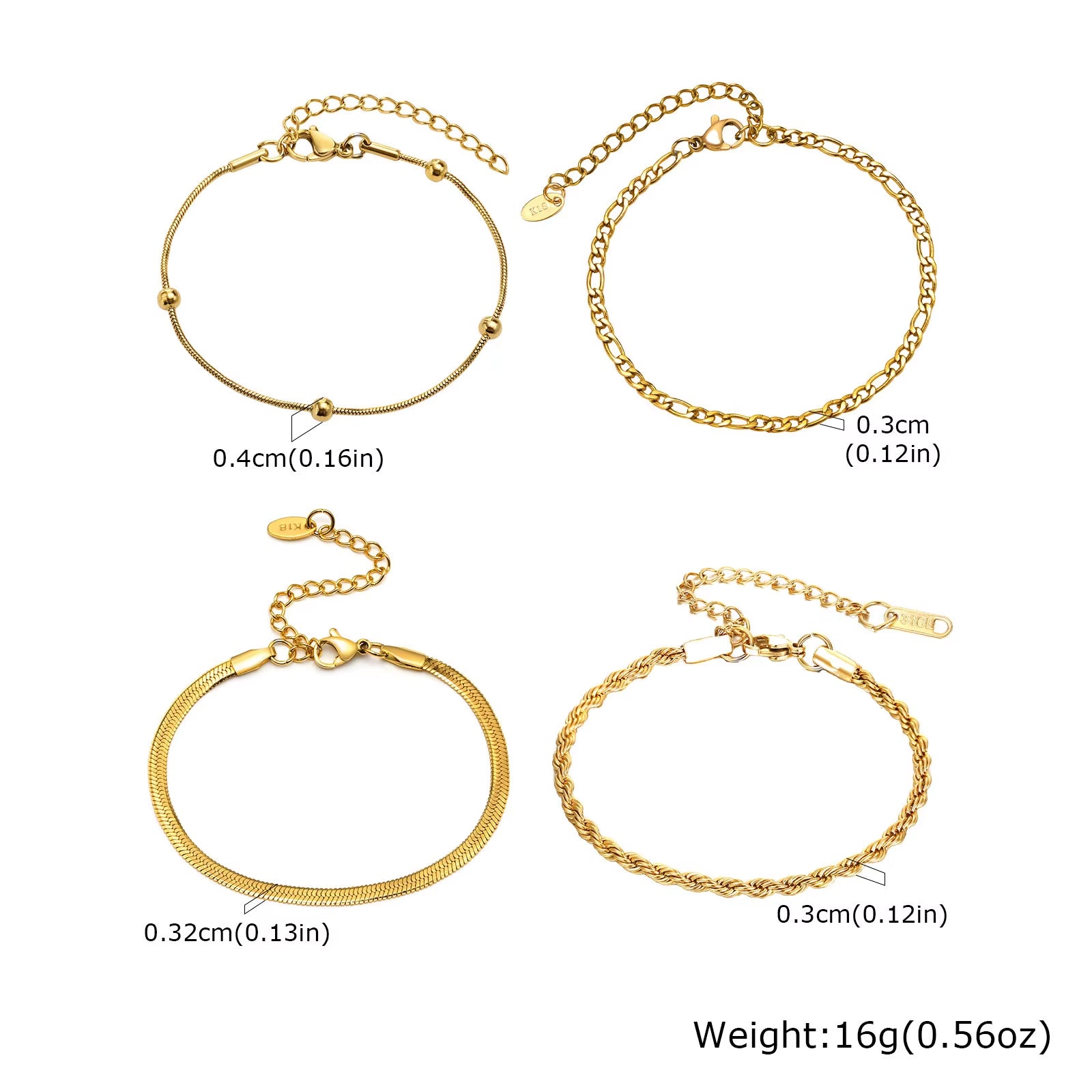 Non Tarnish Stainless Steel Bracelet Stackable for Women, Thin Herribone Chain Bracelet Waterproof Gold Plated Jewelry