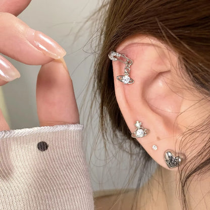 Unique Saturn Stud Earrings Set Pin Planet Super Shiny Women'S Fashion Jewelry Accessories Elegant Cool Ear Decorations