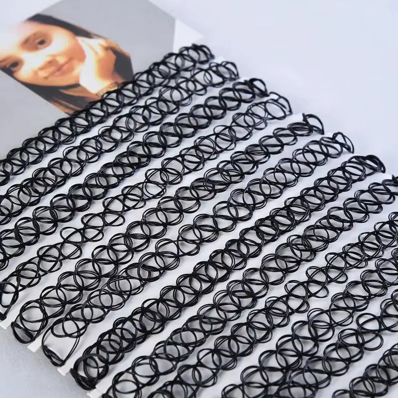 Vintage Elastic Braided Fish Thread Choker Gothic Black Choker 1Pc Fashion Necklace for Punk Girl Women Gift