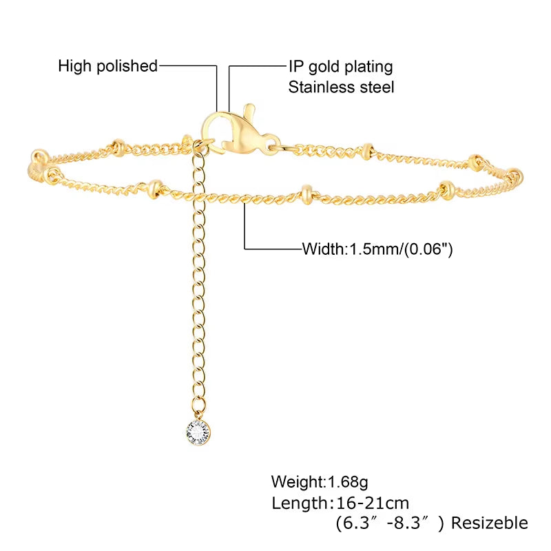 Thin Link Women Bracelet, Stainless Steel 18K Gold Plated Wrist Chain Waterproof Resistant Jewelry