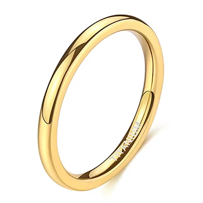 2Mm 4Mm 6Mm Titanium Ring Men Women 14K Gold Plated Dome High Polished Wedding Band Unisex Comfort Fit Size 3-13.5