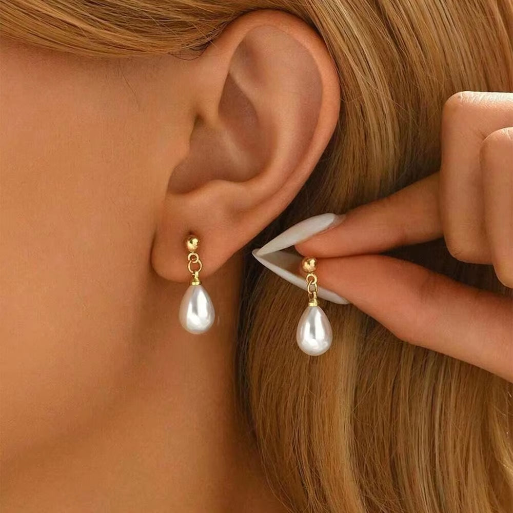 Stainless Steel Imitation Pearl Pendant Earrings Ladies' French Vintage Elegance Fashionable Niche Versatile High-End Earrings