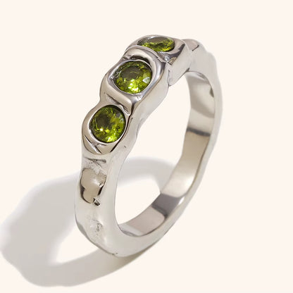 La. Muses Three Green Zircon Stainless Steel Women'S Ring PVD Gold Plated Trendy Daily Jewelry Accessories Gift