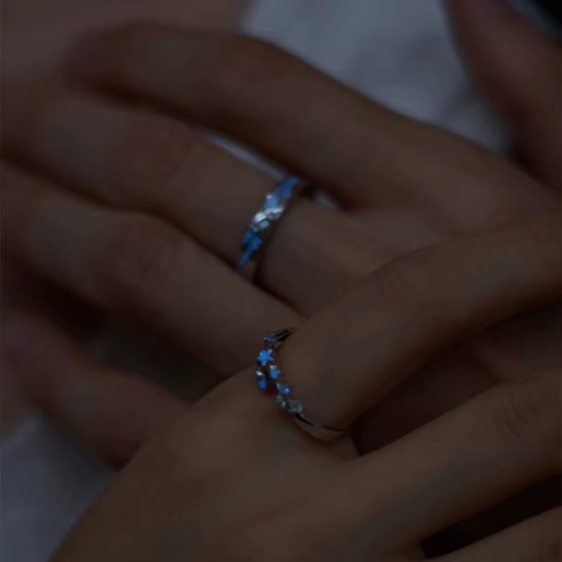 2Pc Luminous Star Adjustable Finger Ring Vintage Luxury Love Couples Rings Glow in Dark Y2K Jewelry Valentine'S Day Gift