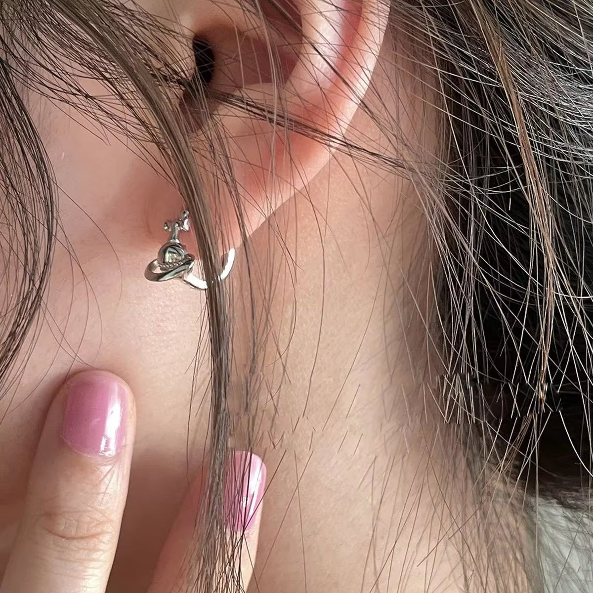 Silver Needle Earrings Vintage Metal Cross Saturn Design Women'S Summer Jewelry Ear Cuffie AE Stock Origin China