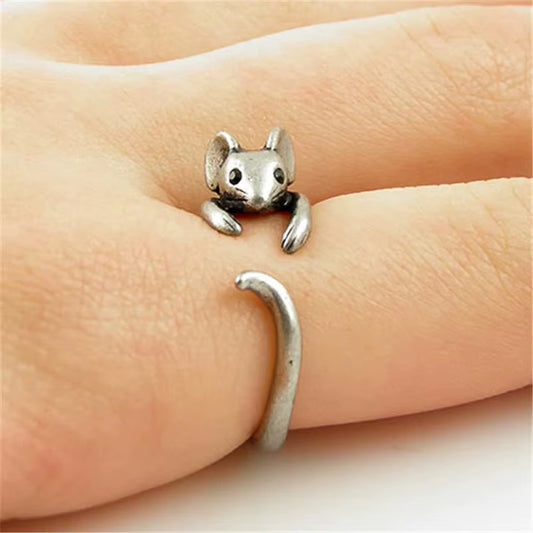 Vintage Mouse Animal Finger Ring for Women Antique Silver Color Gothic Girls Knuckle Rings Fancy Gift 2023 Hot Jewelry