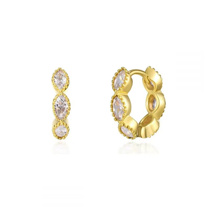 2Pcs Horse Eye Zircon round Circle Piercing Earrings for Women Gold Color Stainless Steel Huggie Hoop Earrings Statement Jewelry