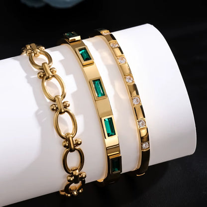 Personality 18K Gold Plated Stainless Steel Cubic Zircon Bracelet for Women Waterproof Fashion Jewelry Gift