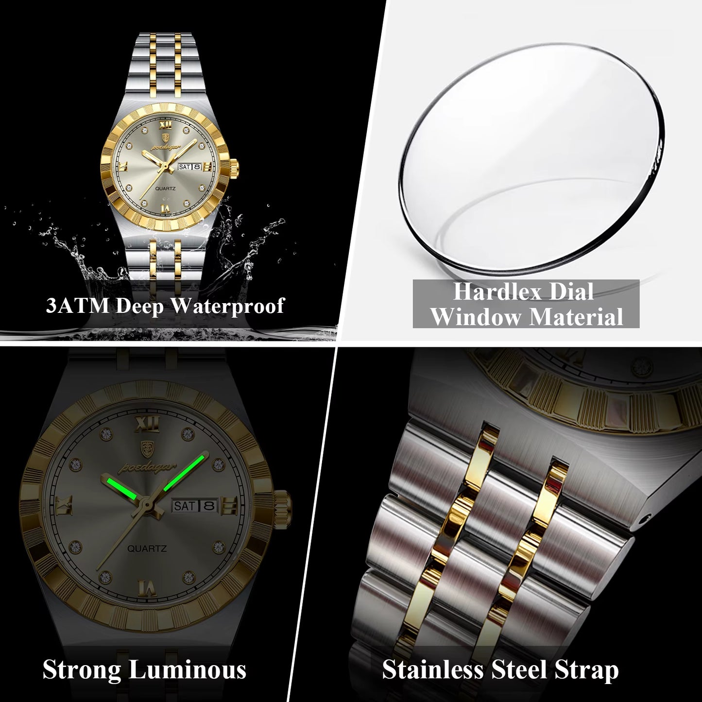 Luxury Original Ladies Watch Luminous Waterproof Week Date Woman Wristwatch Stainless Steel Women Quartz Watches Female