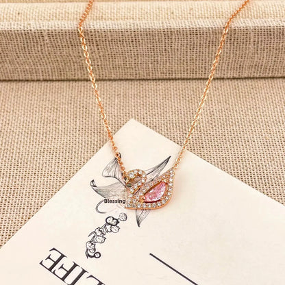 Copper Cast Swan Necklace for Women Non-Fading Simple Girls Clavicle Chain Valentine'S Day Gift Cross-Border Jewelry