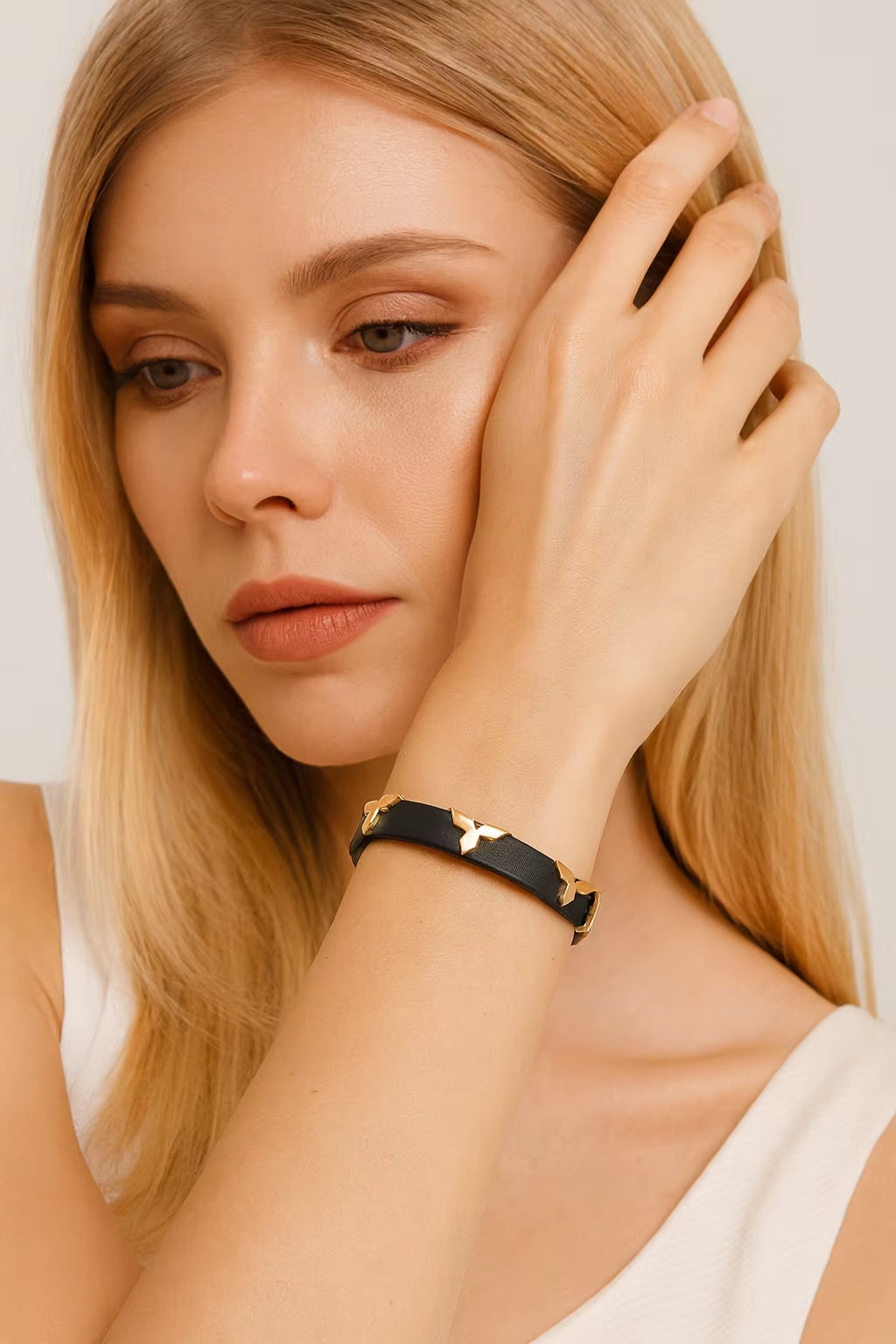 Fashion Leather Bracelet for Women Men with Gold Tone Butterfly Studs, Adjustable Wristband, 6 Colors Available, Trendy Gift