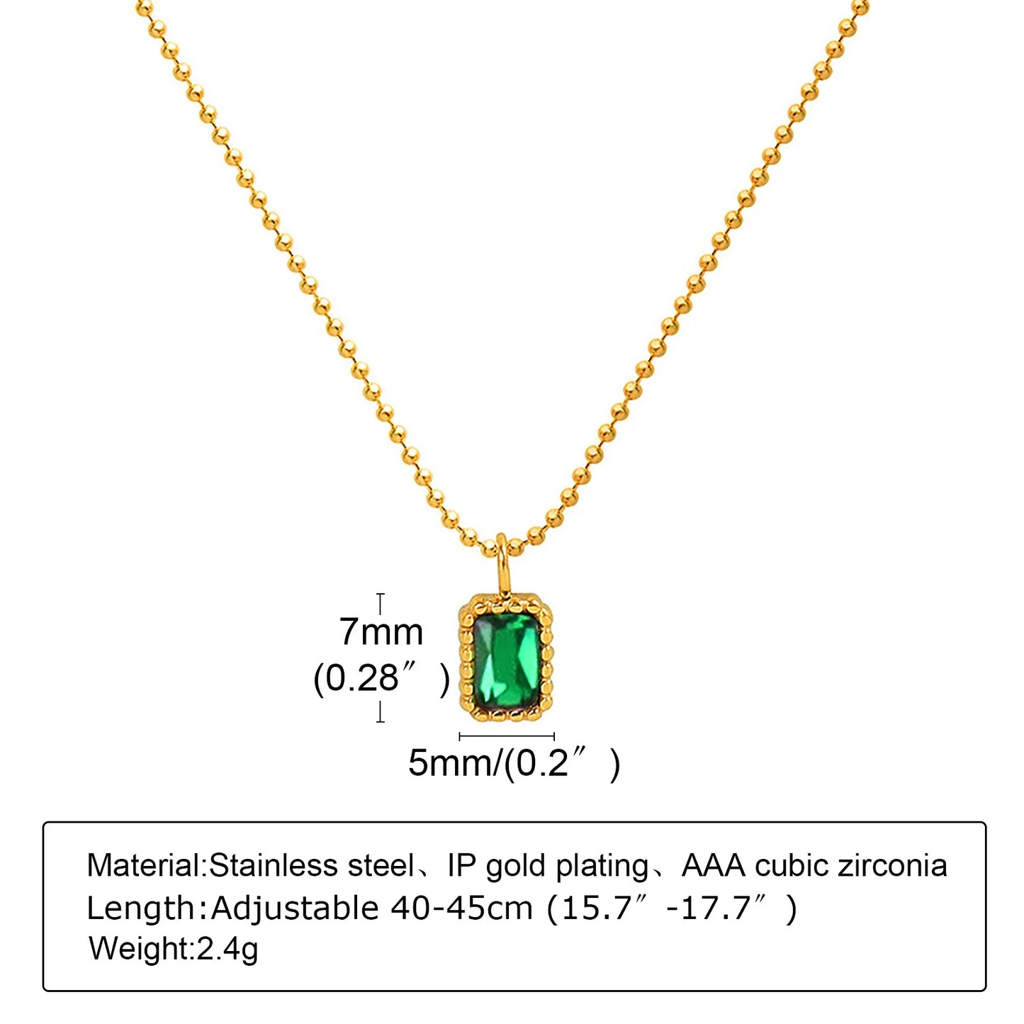 Retro Green Zircon Pendant Necklace for Women, Crystal Stone Chain Stainless Steel Gold Plated Luxury Birthday Gifts