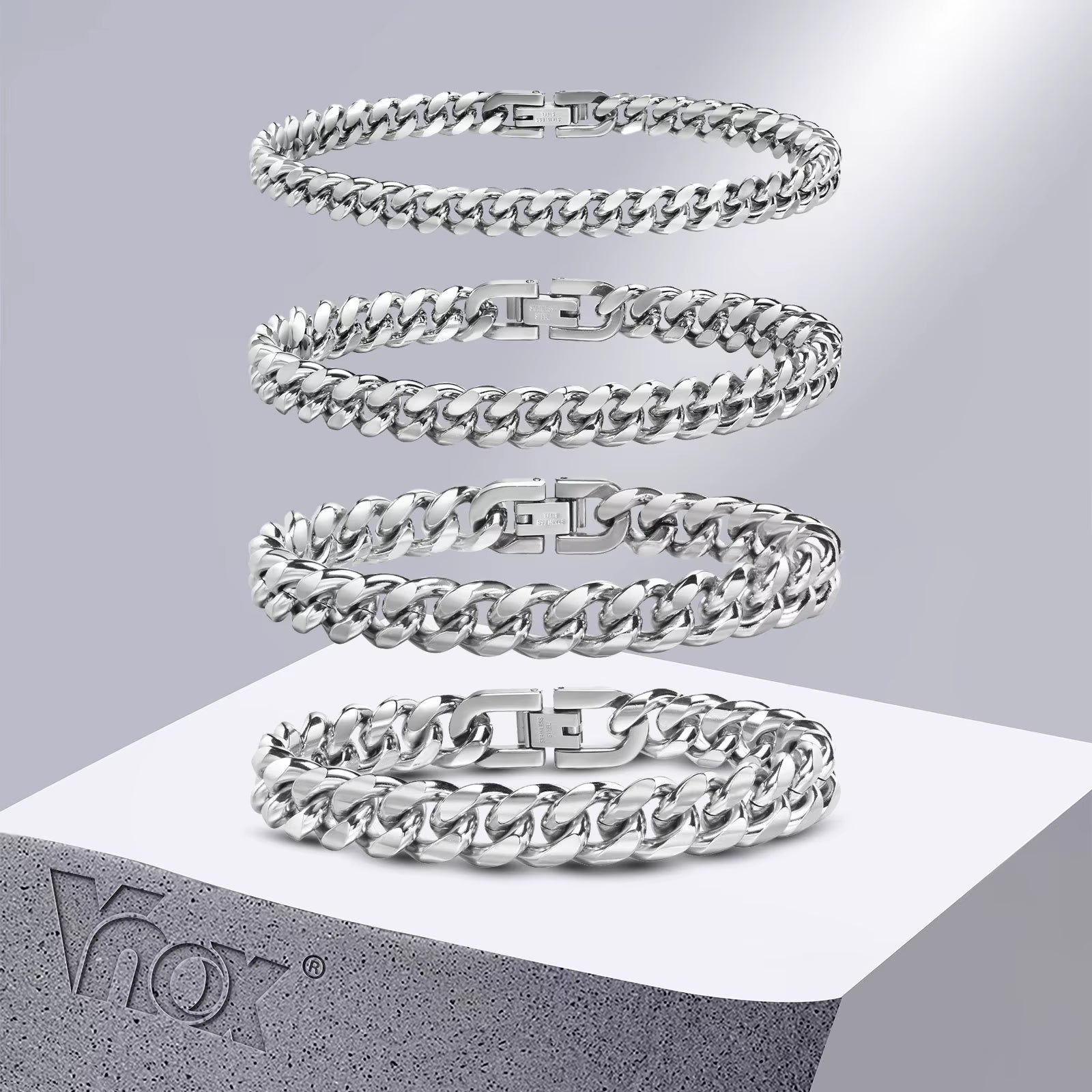 6/8/10/12Mm Cuban Chain Bracelets for Men Women, Solid Stainless Steel Curb Link Chain Wristband Jewelry