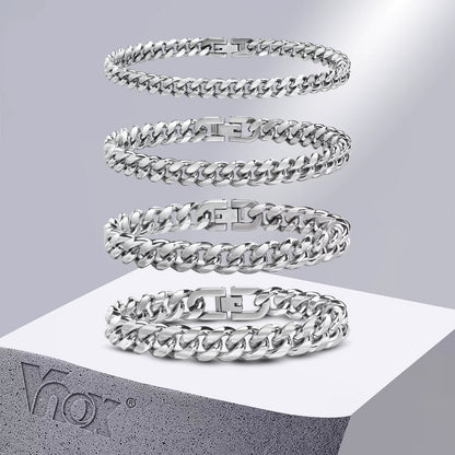 6/8/10/12Mm Cuban Chain Bracelets for Men Women, Solid Stainless Steel Curb Link Chain Wristband Jewelry