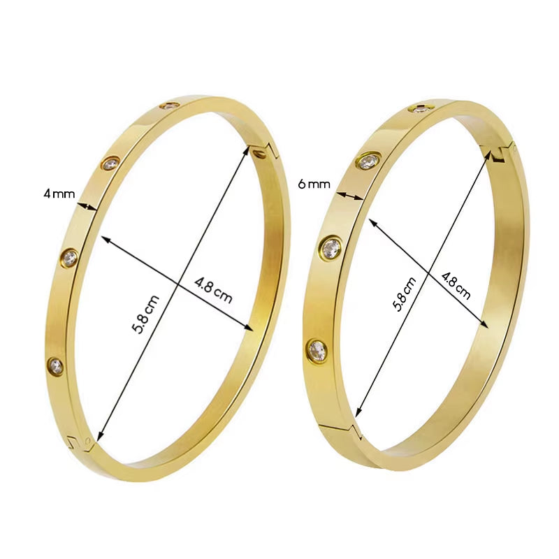 6Mm 4Mm Stainless Steel Bangles for Women Bracelets on Hand Lady Women'S Fashion Jewelry Rhinestone Designer Gift Titanium Steel