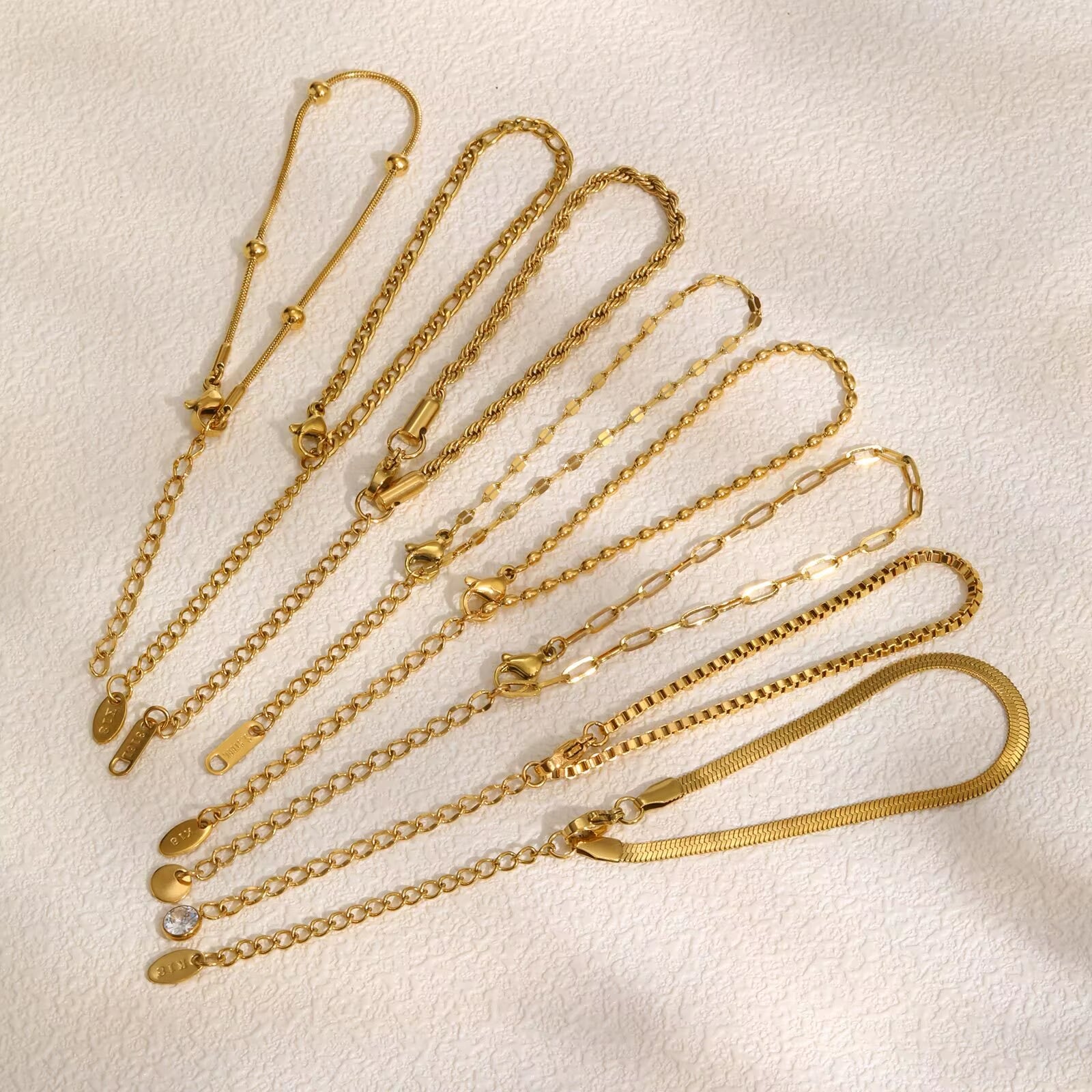 Non Tarnish Stainless Steel Bracelet Stackable for Women, Thin Herribone Chain Bracelet Waterproof Gold Plated Jewelry