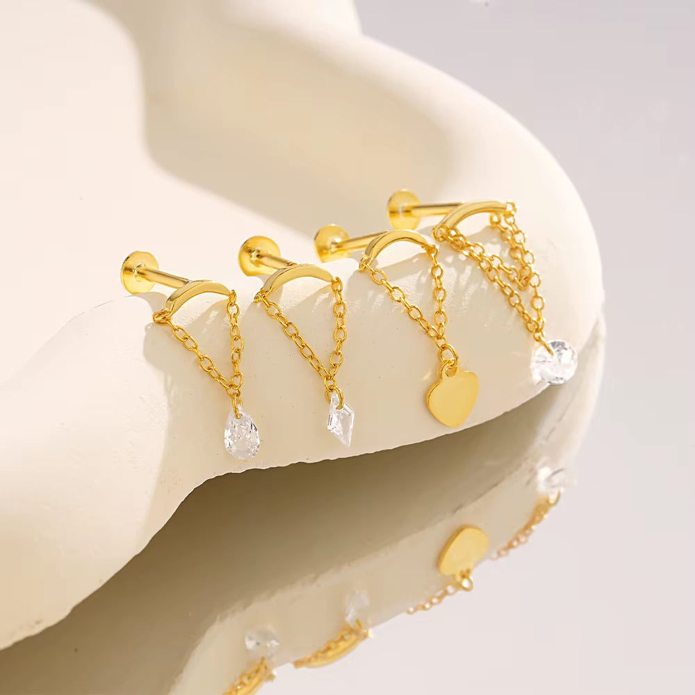 925 Sterling Silver Cartilage Stud Women'S Earrings Septum Piercing Zircon Ear Hoop Lobe Tragus Helix Jewelry Pendientes