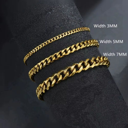 New Trendy Cuban Chain Men Bracelet Classic Stainless Steel 3 5 7Mm Width Chain Bracelet for Men Women Jewelry Party Gift