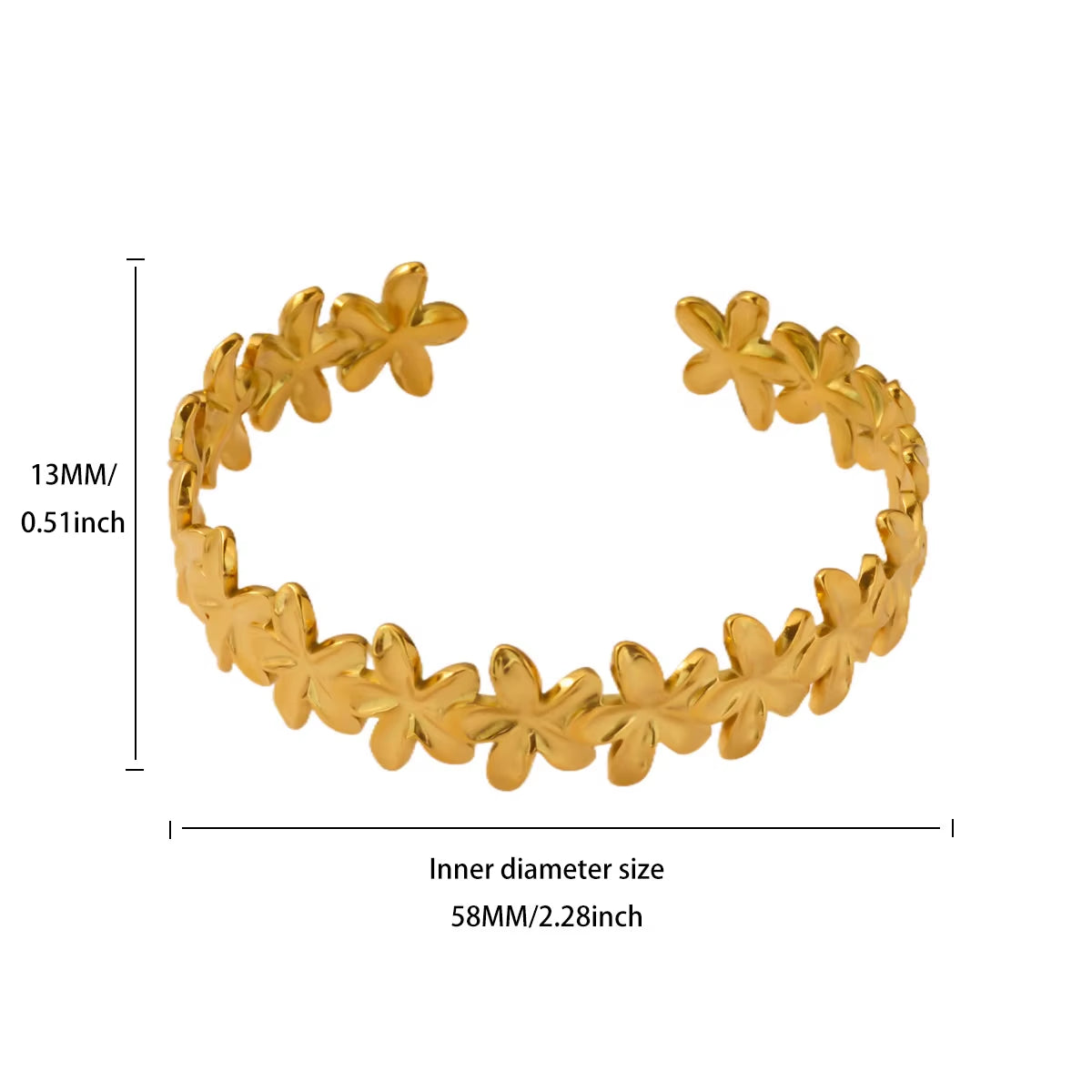 Flower Cuff Bracelet Bangle for Women Gold Color Flora Stainless Steel Bangles Casting Aesthetic Couple Wrist Jewelry Pulseras