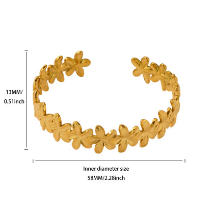Flower Cuff Bracelet Bangle for Women Gold Color Flora Stainless Steel Bangles Casting Aesthetic Couple Wrist Jewelry Pulseras