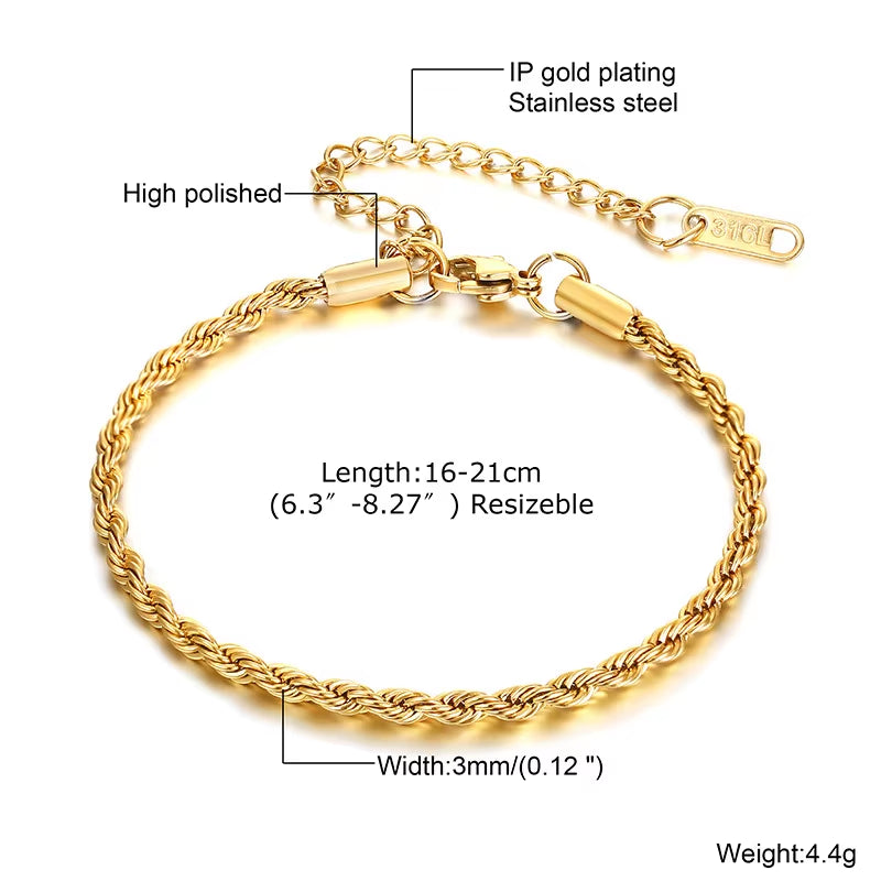 Non Tarnish Stainless Steel Bracelet Stackable for Women, Thin Herribone Chain Bracelet Waterproof Gold Plated Jewelry