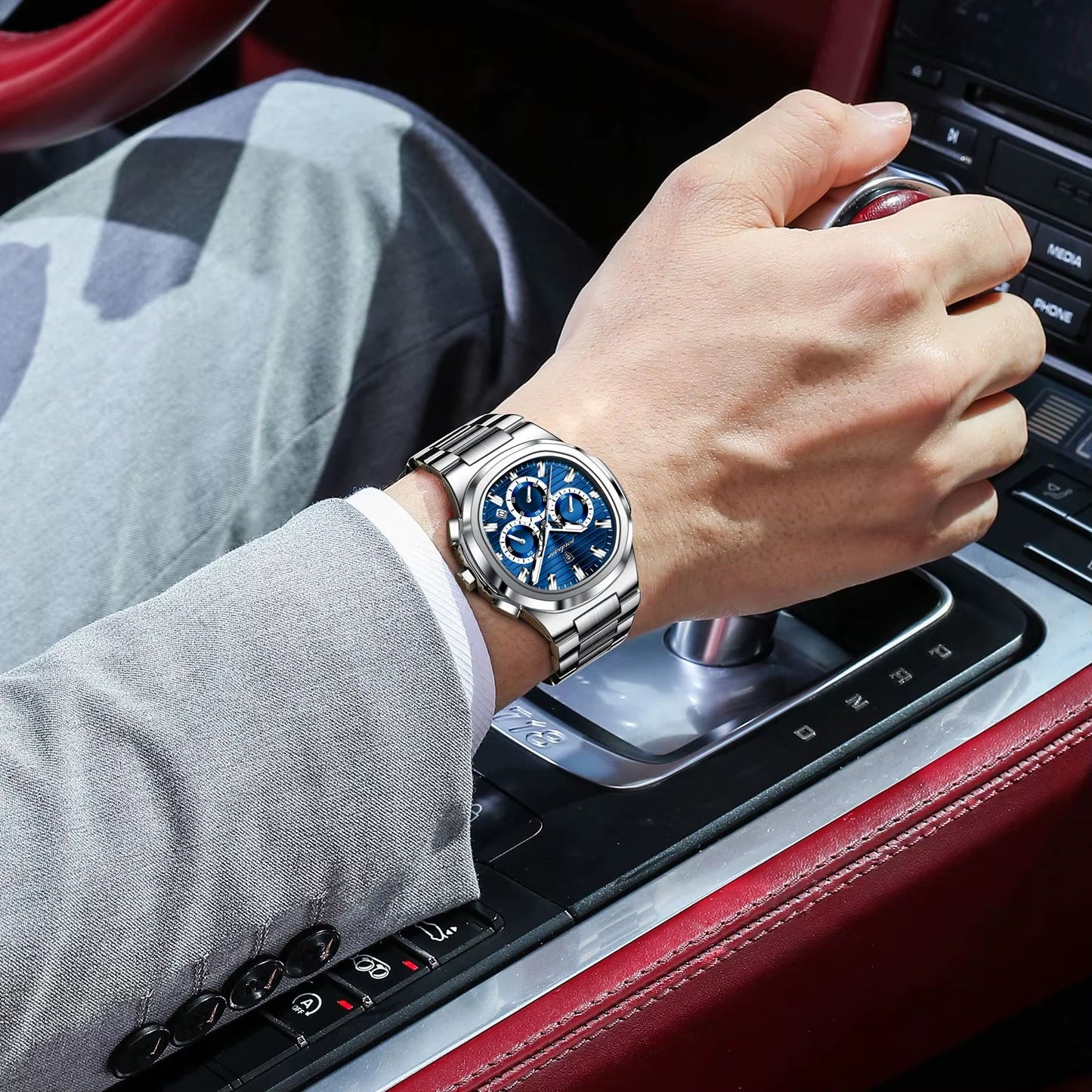 Business Man Wristwatch Date Chronograph Waterproof Luminous Luxury Men Watch Stainless Steel Quartz Men'S Watches Male