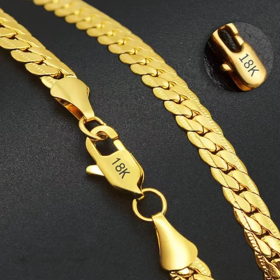 Hot Sale Fine 925 Sterling Silver 5MM 18K Gold Full Sideways Chain Necklace for Woman Men Fashion Wedding Engagement Jewelry